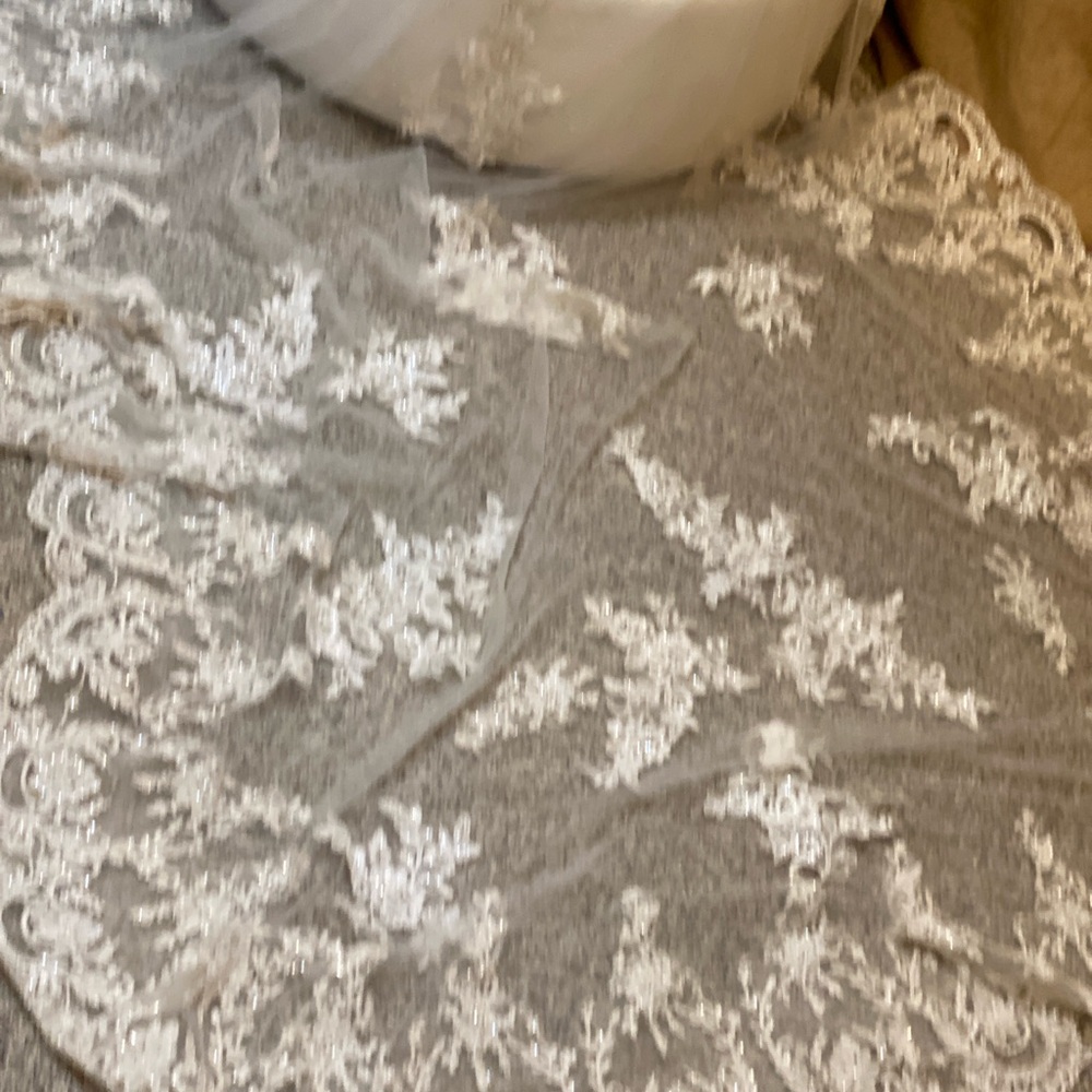Elegant White Lace Wedding Veil - Beaded fabric with appliqué
